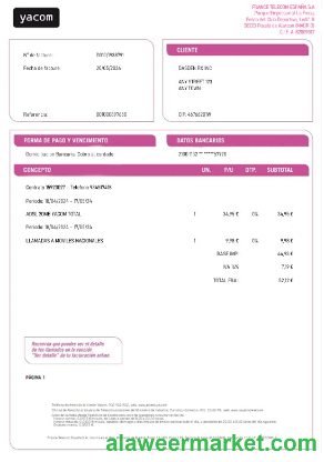 Spain Yacom business utility bill Word and PDF template